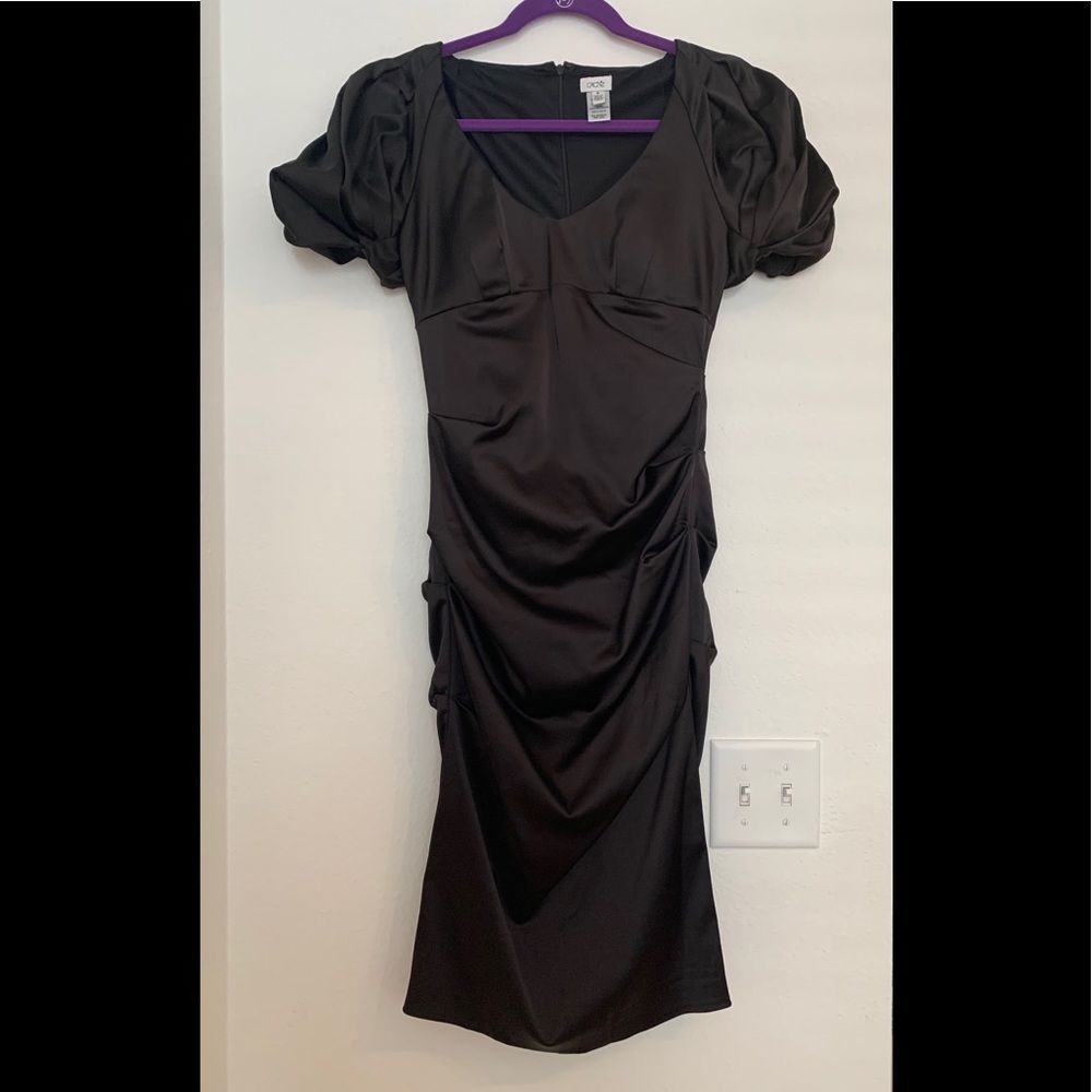 GORGEOUS! Black satin cache wiggle dress 6